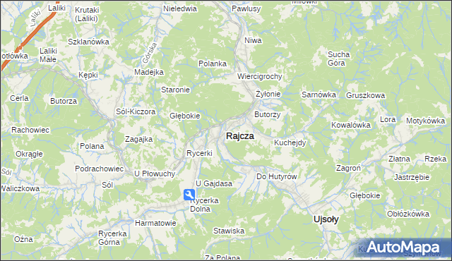 mapa Rajcza, Rajcza na mapie Targeo