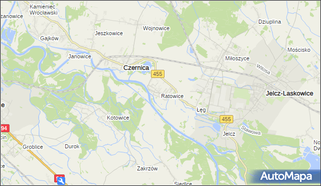 mapa Ratowice gmina Czernica, Ratowice gmina Czernica na mapie Targeo