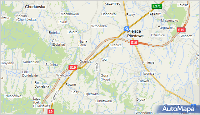 mapa Rogi gmina Miejsce Piastowe, Rogi gmina Miejsce Piastowe na mapie Targeo