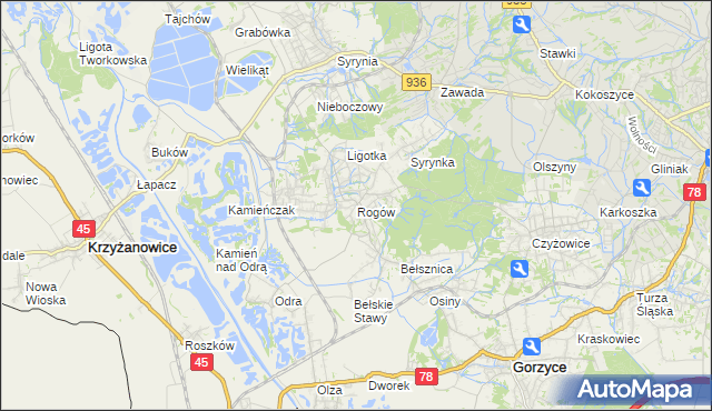 mapa Rogów gmina Gorzyce, Rogów gmina Gorzyce na mapie Targeo