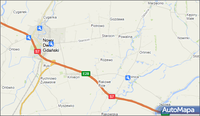 mapa Różewo gmina Nowy Dwór Gdański, Różewo gmina Nowy Dwór Gdański na mapie Targeo