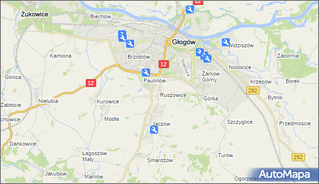 mapa Ruszowice gmina Głogów, Ruszowice gmina Głogów na mapie Targeo