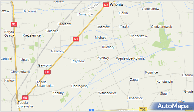 mapa Rybitwy gmina Witonia, Rybitwy gmina Witonia na mapie Targeo
