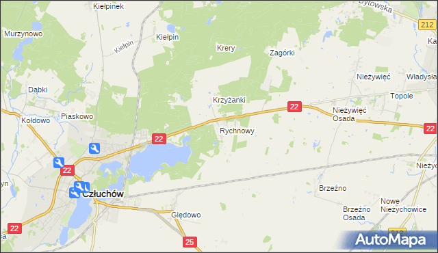 mapa Rychnowy gmina Człuchów, Rychnowy gmina Człuchów na mapie Targeo