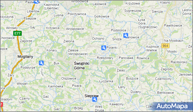 mapa Rzeszotary gmina Świątniki Górne, Rzeszotary gmina Świątniki Górne na mapie Targeo