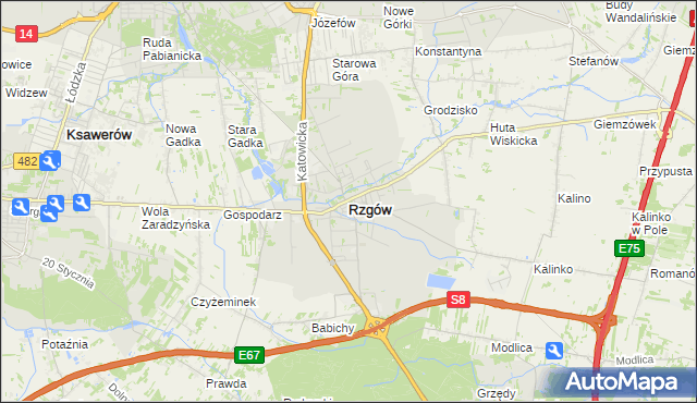 mapa Rzgów powiat łódzki wschodni, Rzgów powiat łódzki wschodni na mapie Targeo