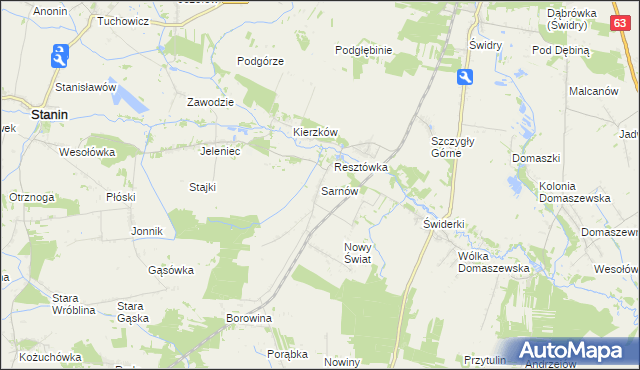 mapa Sarnów gmina Stanin, Sarnów gmina Stanin na mapie Targeo