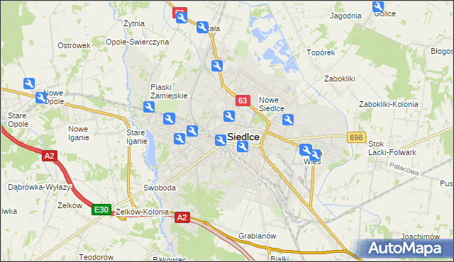 mapa Siedlce, Siedlce na mapie Targeo