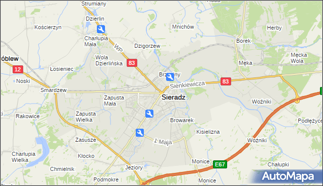 mapa Sieradz, Sieradz na mapie Targeo