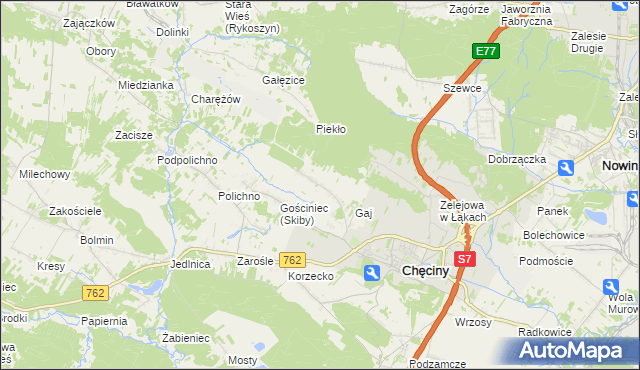 mapa Skiby gmina Chęciny, Skiby gmina Chęciny na mapie Targeo