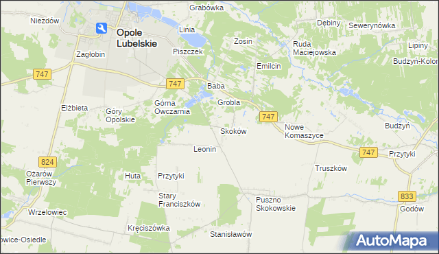 mapa Skoków gmina Opole Lubelskie, Skoków gmina Opole Lubelskie na mapie Targeo