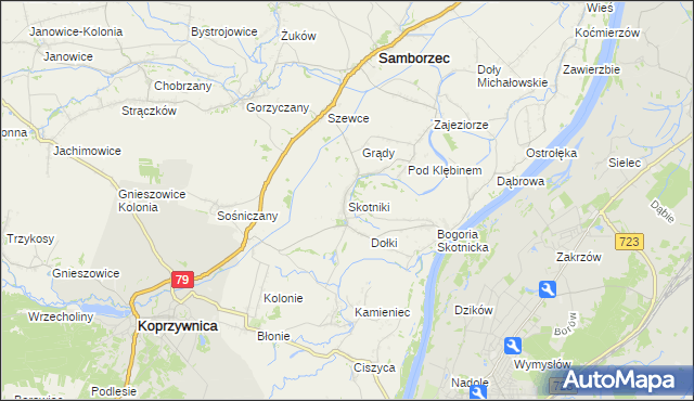 mapa Skotniki gmina Samborzec, Skotniki gmina Samborzec na mapie Targeo