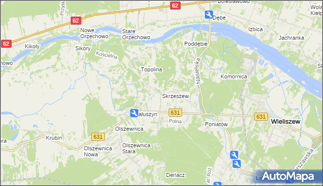 mapa Skrzeszew gmina Wieliszew, Skrzeszew gmina Wieliszew na mapie Targeo