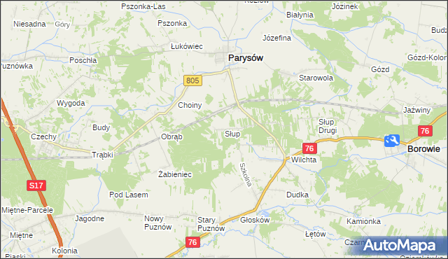 mapa Słup gmina Parysów, Słup gmina Parysów na mapie Targeo