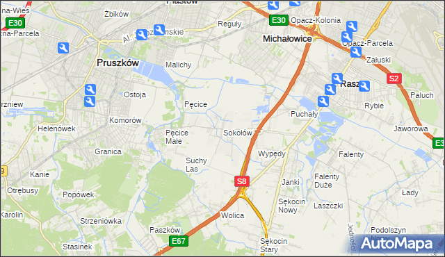 mapa Sokołów gmina Michałowice, Sokołów gmina Michałowice na mapie Targeo