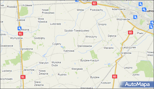 mapa Stanisławów gmina Kutno, Stanisławów gmina Kutno na mapie Targeo