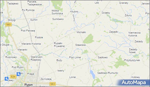 mapa Stawiska gmina Rypin, Stawiska gmina Rypin na mapie Targeo