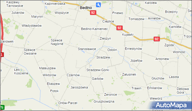 mapa Stradzew gmina Bedlno, Stradzew gmina Bedlno na mapie Targeo