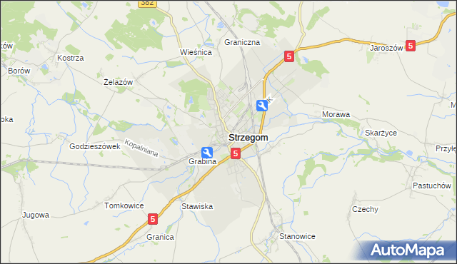 mapa Strzegom powiat świdnicki, Strzegom powiat świdnicki na mapie Targeo