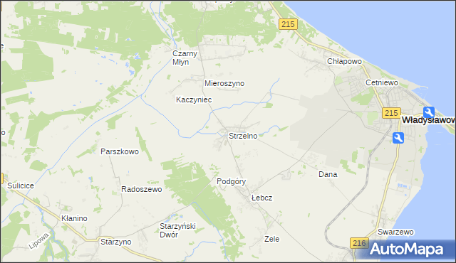 mapa Strzelno gmina Puck, Strzelno gmina Puck na mapie Targeo
