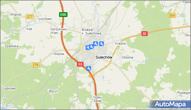 mapa Sulechów powiat zielonogórski, Sulechów powiat zielonogórski na mapie Targeo