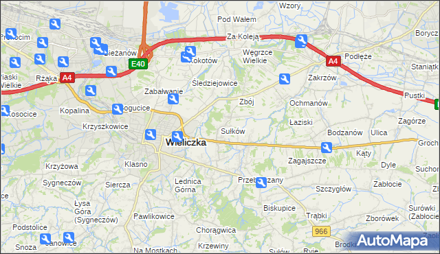 mapa Sułków gmina Wieliczka, Sułków gmina Wieliczka na mapie Targeo