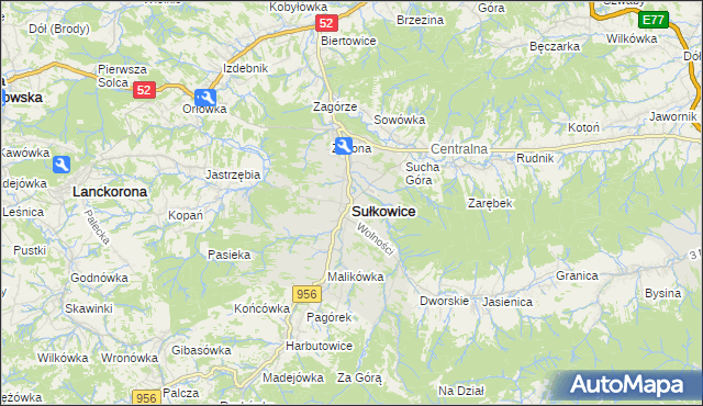 mapa Sułkowice powiat myślenicki, Sułkowice powiat myślenicki na mapie Targeo