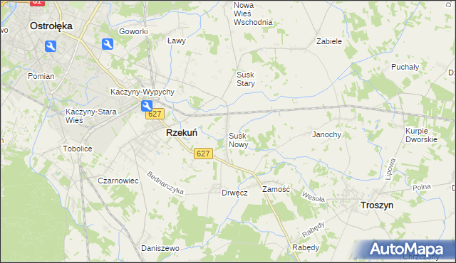 mapa Susk Nowy gmina Rzekuń, Susk Nowy gmina Rzekuń na mapie Targeo