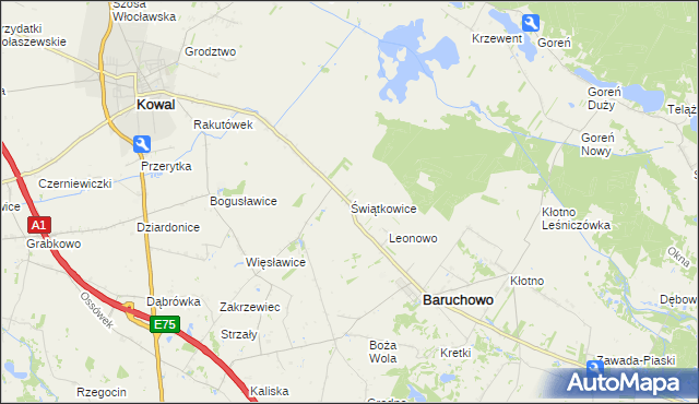 mapa Świątkowice gmina Baruchowo, Świątkowice gmina Baruchowo na mapie Targeo