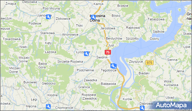 mapa Świdnik gmina Łososina Dolna, Świdnik gmina Łososina Dolna na mapie Targeo