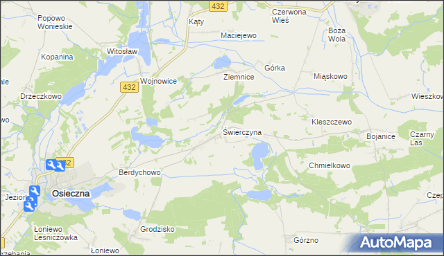 mapa Świerczyna gmina Osieczna, Świerczyna gmina Osieczna na mapie Targeo