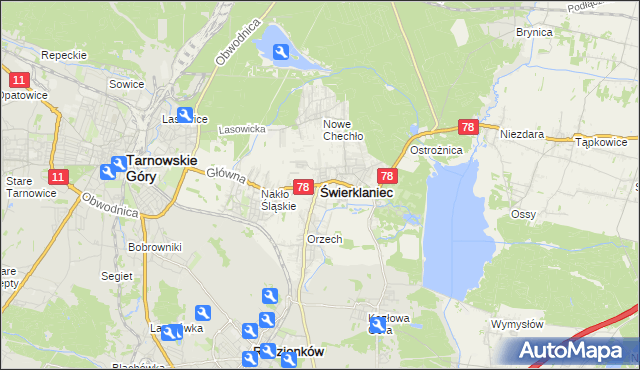 mapa Świerklaniec, Świerklaniec na mapie Targeo
