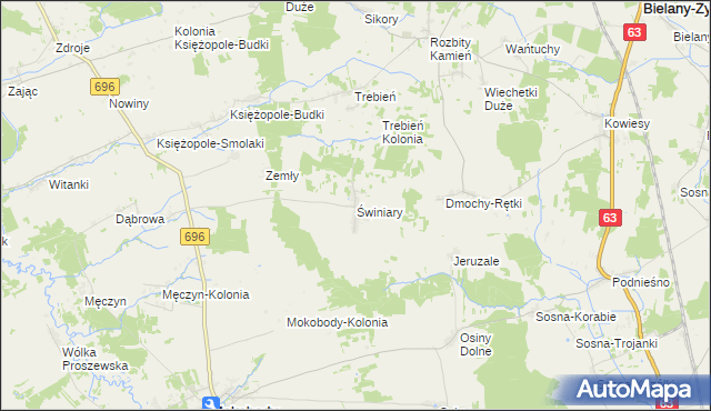 mapa Świniary gmina Mokobody, Świniary gmina Mokobody na mapie Targeo