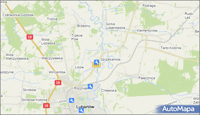 mapa Szczekarków gmina Lubartów, Szczekarków gmina Lubartów na mapie Targeo