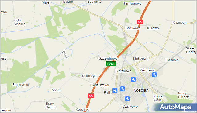mapa Szczodrowo gmina Kościan, Szczodrowo gmina Kościan na mapie Targeo