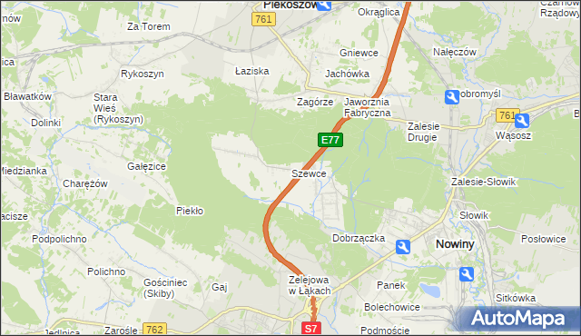 mapa Szewce gmina Sitkówka-Nowiny, Szewce gmina Sitkówka-Nowiny na mapie Targeo