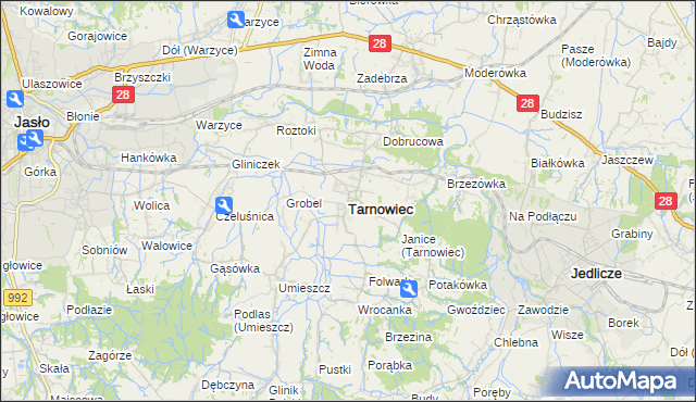 mapa Tarnowiec powiat jasielski, Tarnowiec powiat jasielski na mapie Targeo