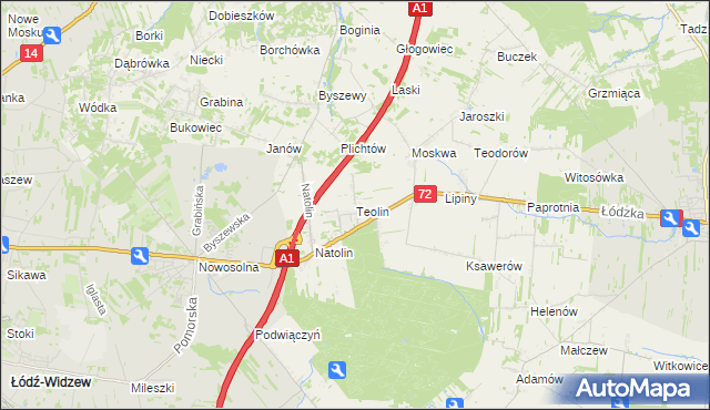 mapa Teolin gmina Nowosolna, Teolin gmina Nowosolna na mapie Targeo