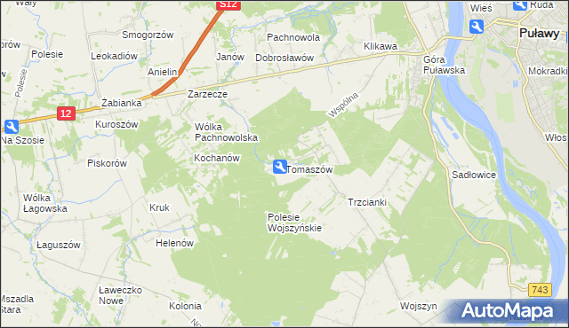 mapa Tomaszów gmina Puławy, Tomaszów gmina Puławy na mapie Targeo