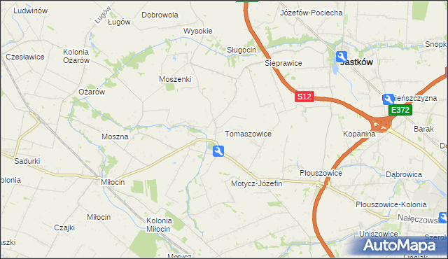 mapa Tomaszowice gmina Jastków, Tomaszowice gmina Jastków na mapie Targeo