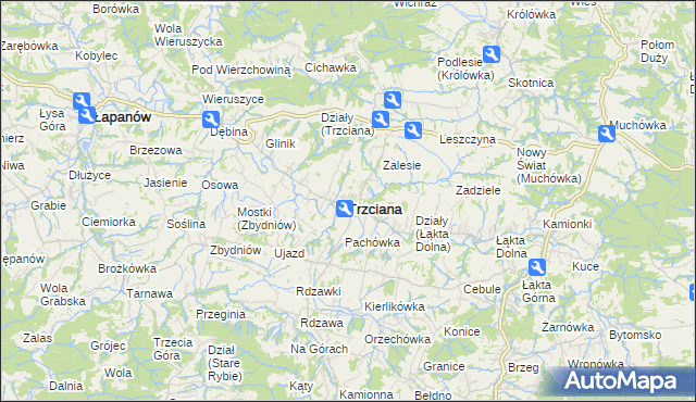 mapa Trzciana powiat bocheński, Trzciana powiat bocheński na mapie Targeo