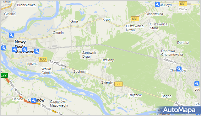 mapa Trzciany gmina Jabłonna, Trzciany gmina Jabłonna na mapie Targeo