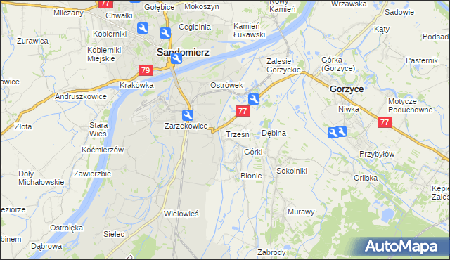mapa Trześń gmina Gorzyce, Trześń gmina Gorzyce na mapie Targeo