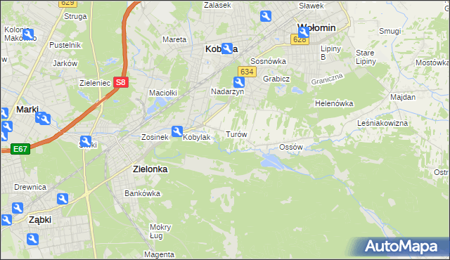 mapa Turów gmina Wołomin, Turów gmina Wołomin na mapie Targeo