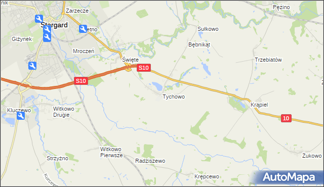 mapa Tychowo gmina Stargard, Tychowo gmina Stargard na mapie Targeo