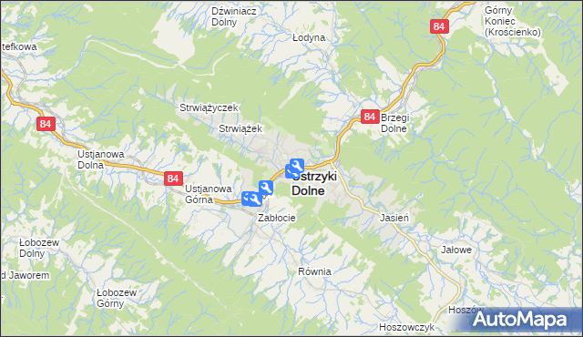 mapa Ustrzyki Dolne, Ustrzyki Dolne na mapie Targeo