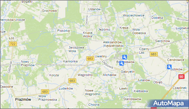 mapa Uwieliny, Uwieliny na mapie Targeo