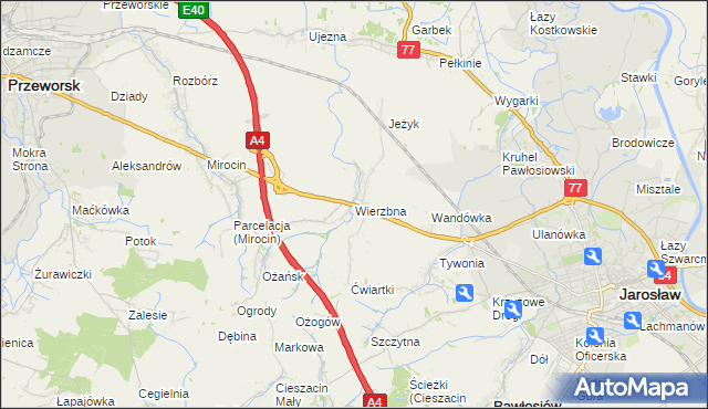 mapa Wierzbna gmina Pawłosiów, Wierzbna gmina Pawłosiów na mapie Targeo