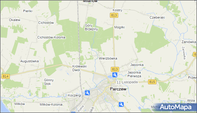 mapa Wierzbówka gmina Parczew, Wierzbówka gmina Parczew na mapie Targeo
