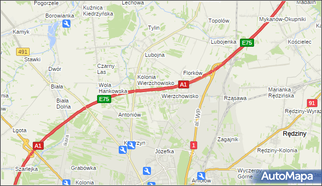 mapa Wierzchowisko gmina Mykanów, Wierzchowisko gmina Mykanów na mapie Targeo